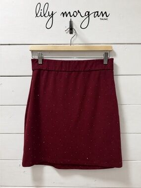 Lily Morgan Rhinestone Mini Skirt – Burgundy – Size Medium